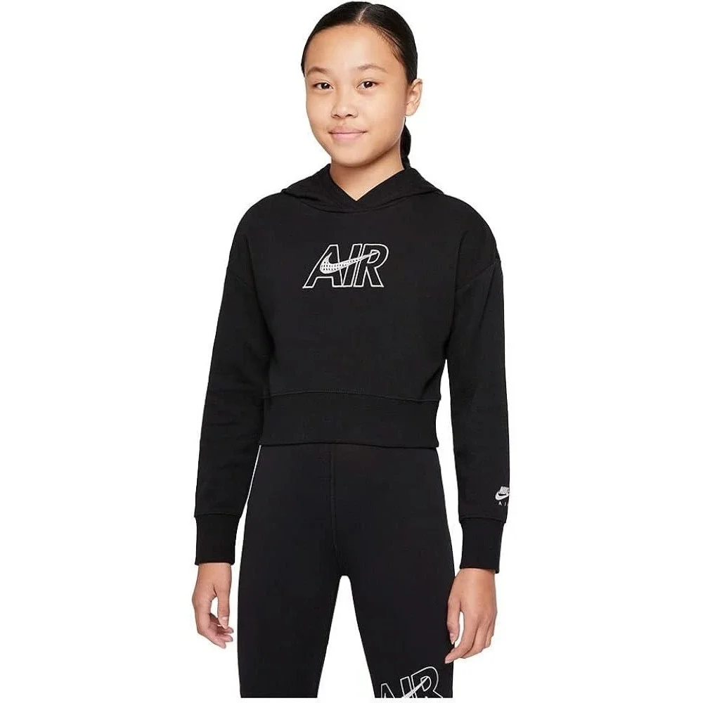 Nike Air Girls Cropped Hoodie Black Embroidered Logo Sweatshirt Kids Size Medium